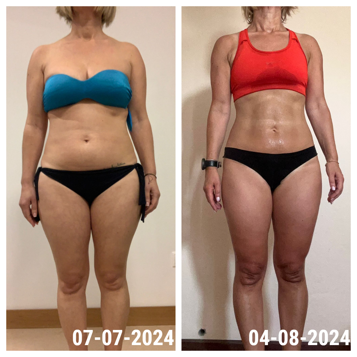 Resultado antes e depois de uma aluna INSHAPE